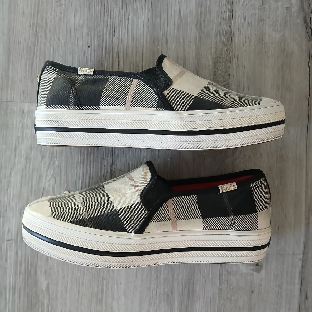 Kate Spade x Keds Woodland Plaid Slip On Platform Sneakers Shoes Size 5.5